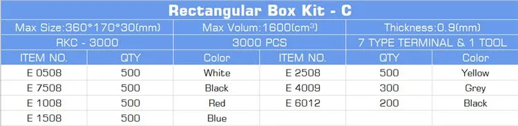 Rectangle Box Kit Rkc 3000PCS Crimp Copper Terminals Kit (iron box) Cord End Terminal and Crimping Tool Kit