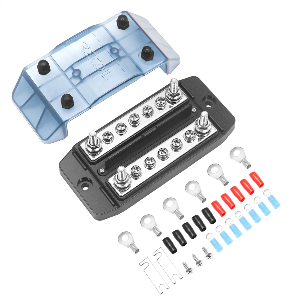 Edge Dbbs25 Dual Row Busbar Positive and Negative 2 X M5 Studs 5 X #8 Screw Terminals Power and Ground Distribution Block with Ring Terminals (Red &amp; Black)