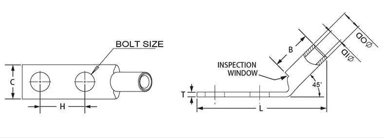 Different Types of 25 mm Wire Size Double Holes Cable Crimp Lugs Short Barrel Lugs with Inspection Window