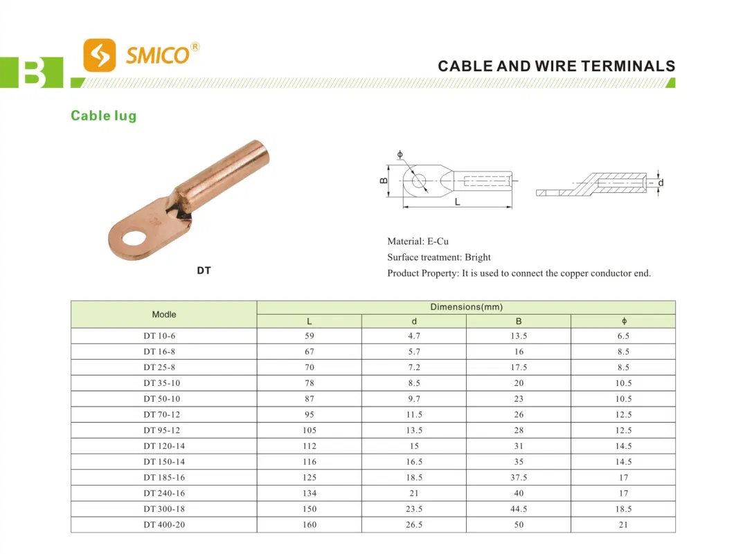 Dt Series Ring Type Copper Lug Terminals Cable Lug