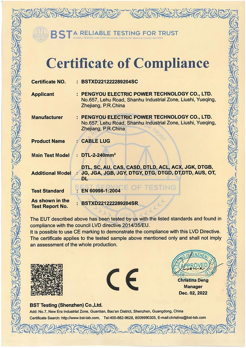 Sc (JGK) Copper Cable Crimping Lug Connector Terminals Cable Lugs