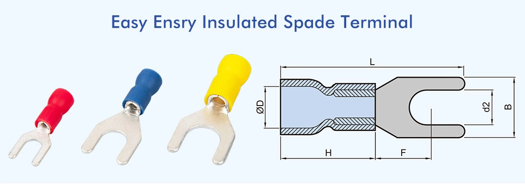 PVC Insulated Spade Terminal Electrical Wire Fork Crimp Connector Use for AWG22-10 with U Type