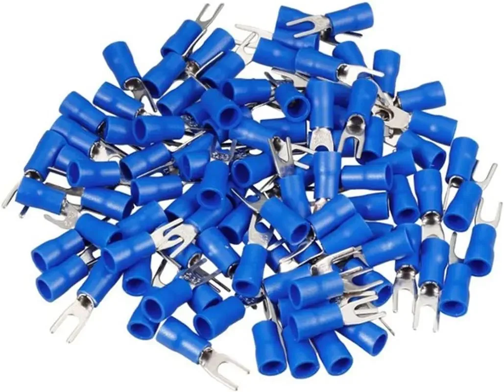 100PCS Gauge 16-14 Blue Fork Spade Terminal Vinyl Insulated Crimp Wire Connector