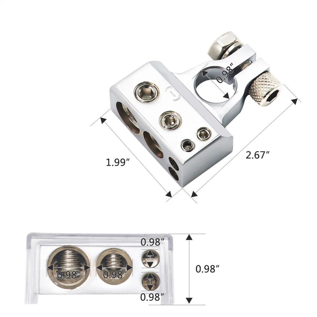 Edge Rbt 0/4/8/10 Gauge Heavy Duty Top Post Battery Terminals with Space Shims and Clear Cover, Positive and Negative (Pair)