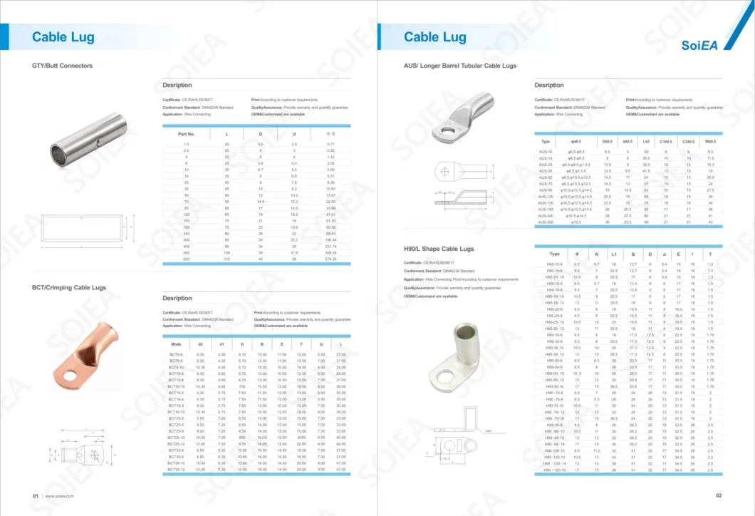 AWG Crimp Pure Copper Tubular Wire Ring Terminal Lugs OEM Battery Cable Ends Connectors Lugs Terminal