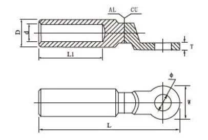 CAS/Dtl-2 Bimetal Cable Lug Ring Type Terminal Copper Aluminum Cable Lug One Hole Connector