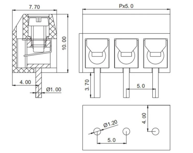 301 3p 5.0mm Pitch Blue Scrwe Type PCB Terminal Block