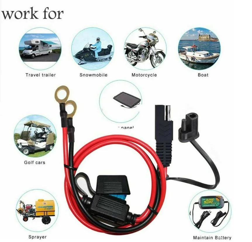 16AWG 12V Ring Terminal SAE to O Ring Connecters Extension Cord Cable Connector for Battery Charger/Maintainer 0.6m