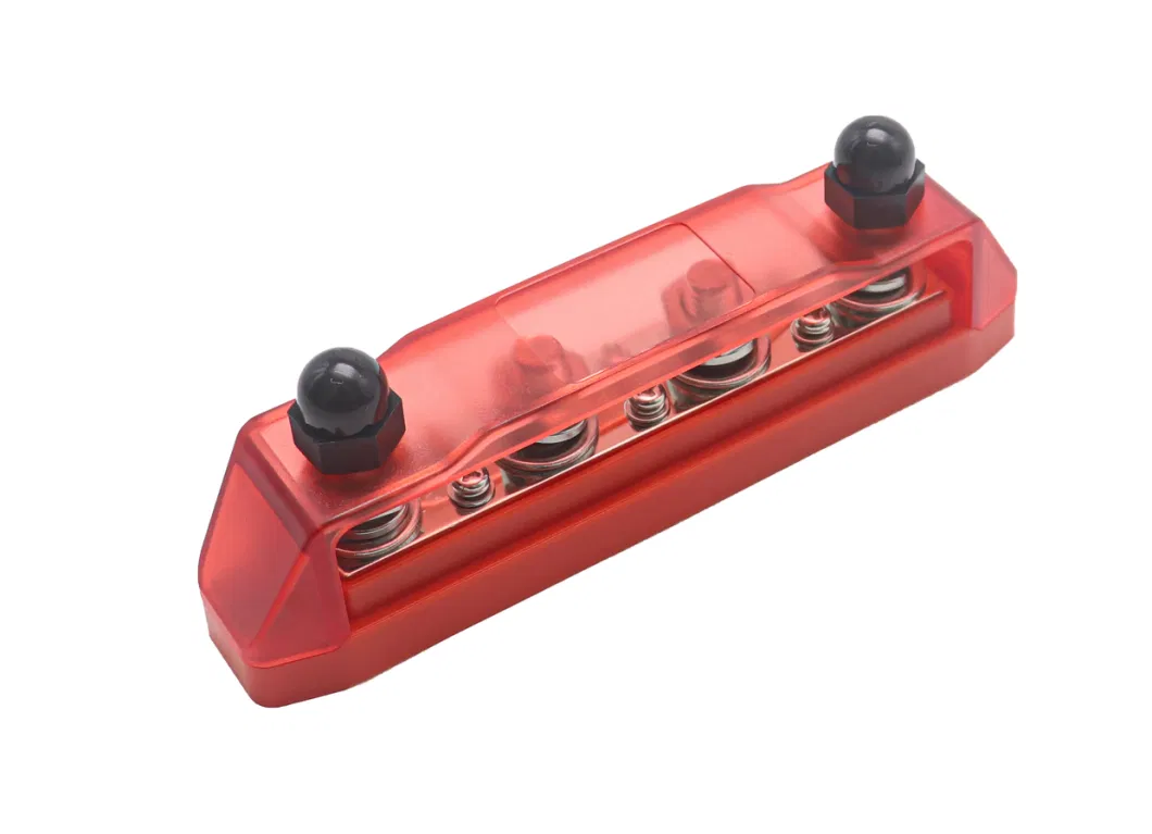 Edge Bb46r Busbar 4 X 3/8&rdquor; Studs and 6 X #8 Screw Terminals Power Distribution Block with Ring Terminals, Red