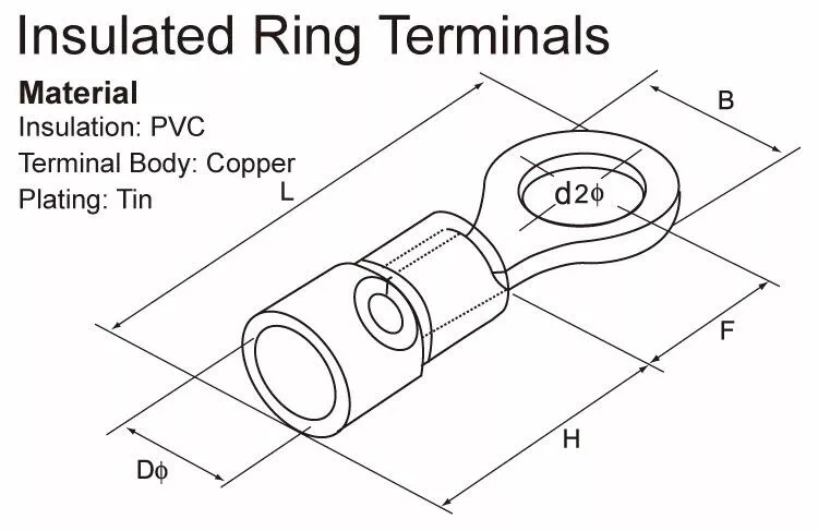 100PCS 22-16 Gauge M8 Ring Electrical Insulated Quick Splice Crimp Terminals Connectors