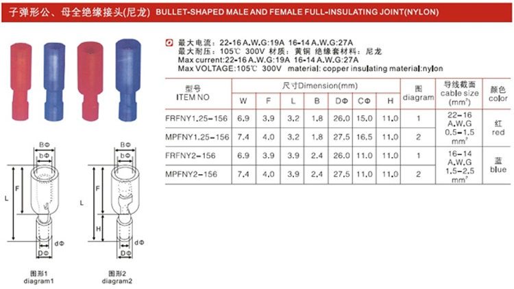 Wholesale 16A 19A 27A High Quality Cold Pressed Terminals Bullet-Shaped Male and Female Full-Insulating Joint Terminal