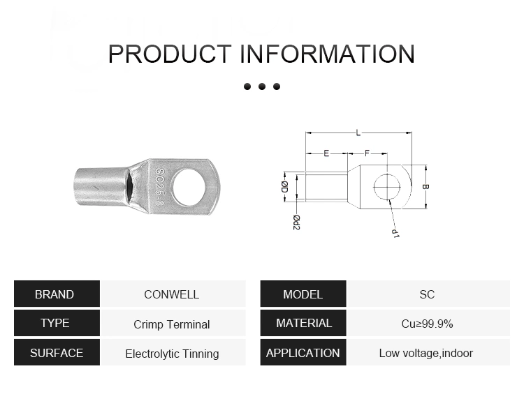 Sc Type Electric Power Terminals Connector Tinned Copper Lug Crimp Cable Lugs