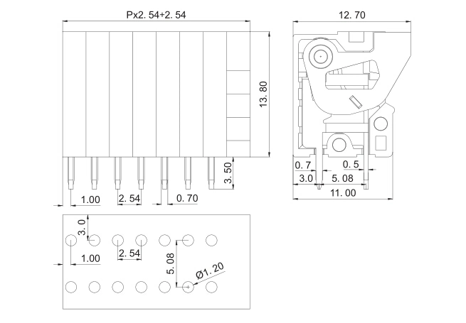 Pitch 2.54mm PA66 Spring PCB Terminal Block Wire Connectors
