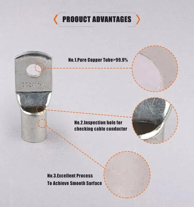 Sc Cable Lugs Wire Connectors Copper Tin Plated Terminals Tube Ring Crimp Terminal Connectors