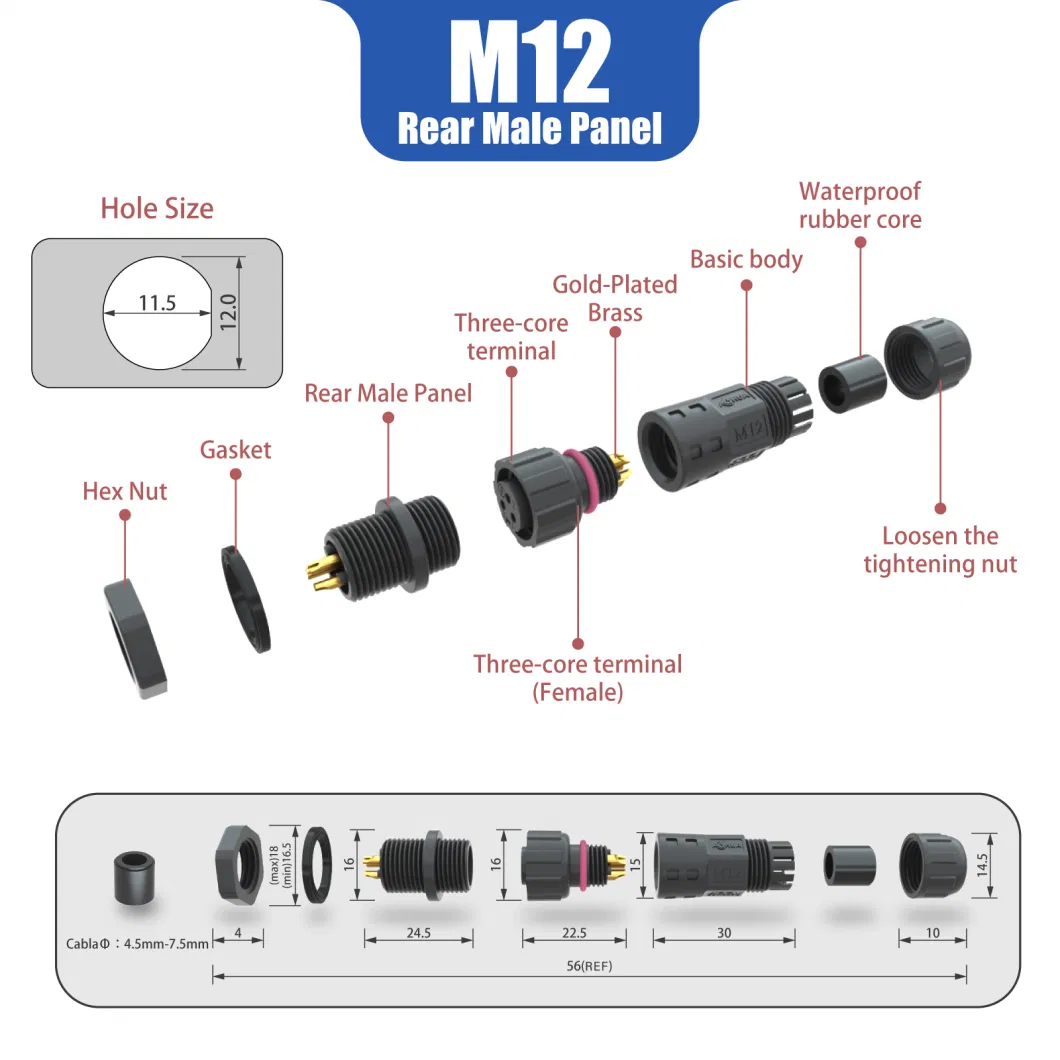 Factory Sales IP67 M12 8pin Waterproof PCB Board Connector Male Female Panel Mounted Connector Wire Terminal Processing Can Be Customized