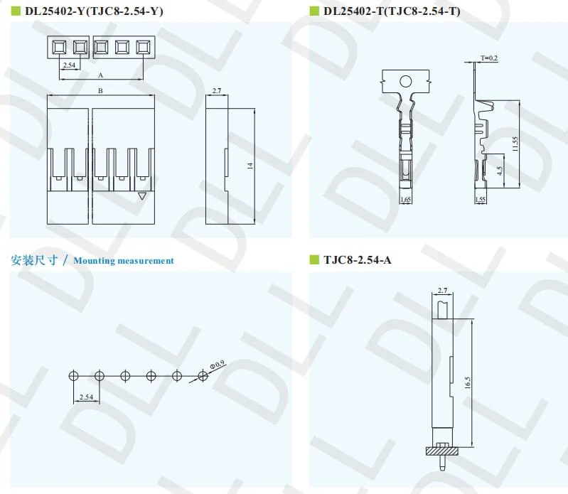 Tjc8 2.54 mm Pitch 6pins Brass Tin-Plated Terminals for Electronic Appliances