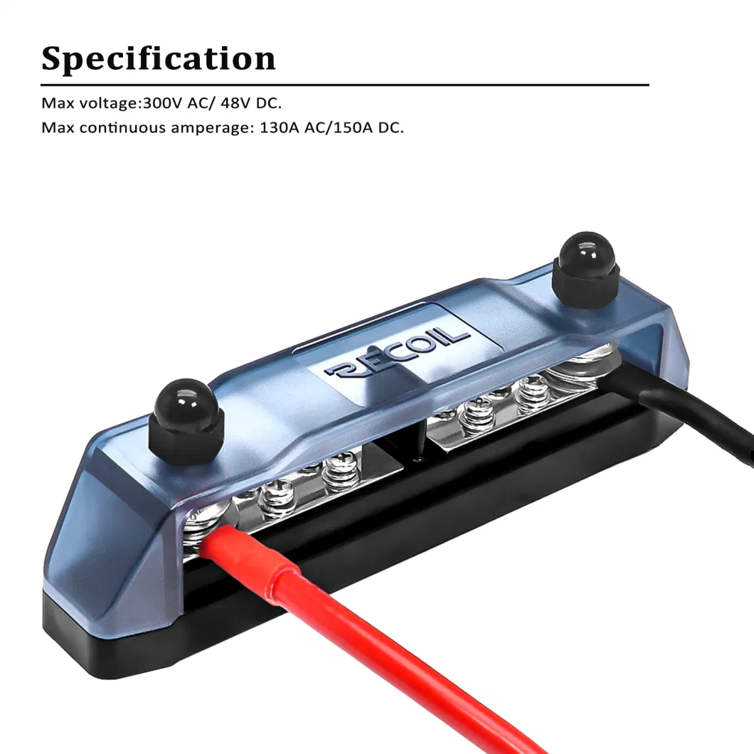 Edge Bbpg5 Busbar Positive and Negative 2 X 5/16&rdquor; Studs and 8 X #8 Screw Terminals Power Distribution Block with Ring Terminals