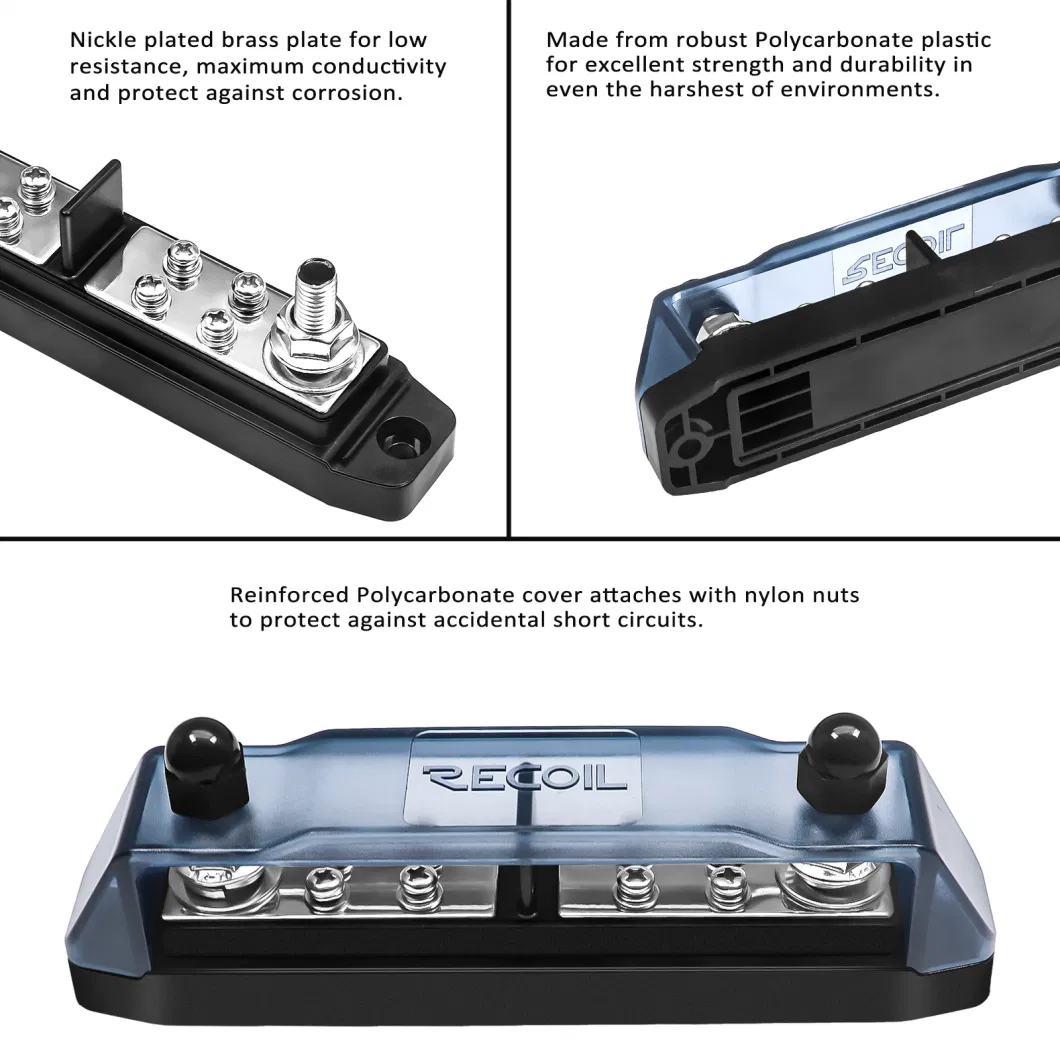 Edge Bbpg5 Busbar Positive and Negative 2 X 5/16&rdquor; Studs and 8 X #8 Screw Terminals Power Distribution Block with Ring Terminals