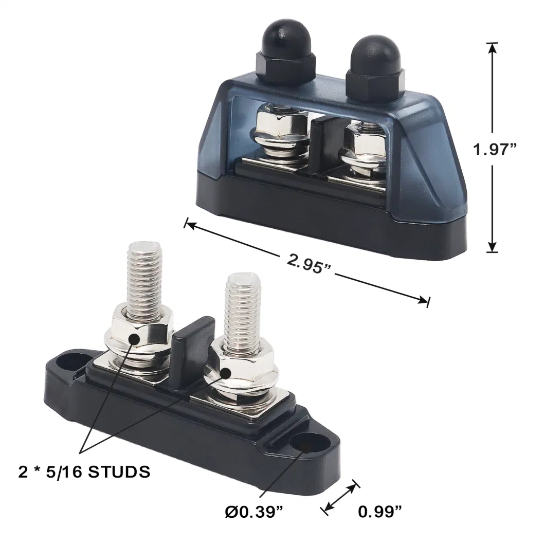 Edge Pg2-516 Insulated 2 Position Busbar 2 X 5/16&rdquor; Studs Terminals Power Distribution Block with Ring Terminals