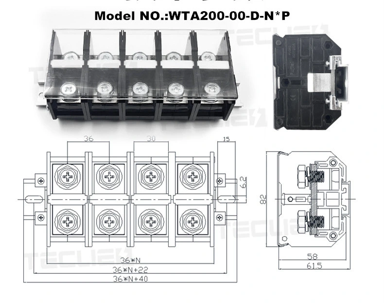 200A/600V Dual Row Screw Terminal Blocks Electrical Wire Block Custom Way/Pole Barrier Terminal Block for Distribution Box