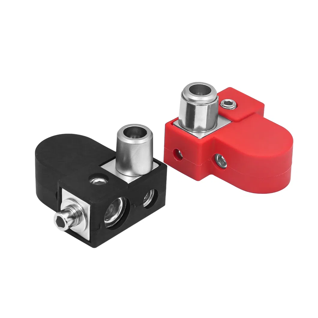 Edge Bto Solid Brass Positive/Negative Battery Terminals with Adaptor Collars, 1X0/2/4 Gauge &amp; 1X4/8 Gauge Outputs, Top-Mounted or Side-Mounted