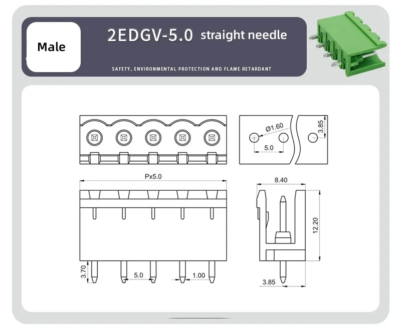 5.0 mm 5.08 mm Pitch PCB Connector Terminal Block Male and Female Mount Screw Wire Push Cable 5 6 8 4 Pin Connectors