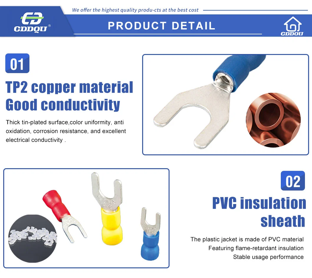 PVC Insulated Spade Terminal Electrical Wire Fork Crimp Connector Use for AWG22-10 with U Type