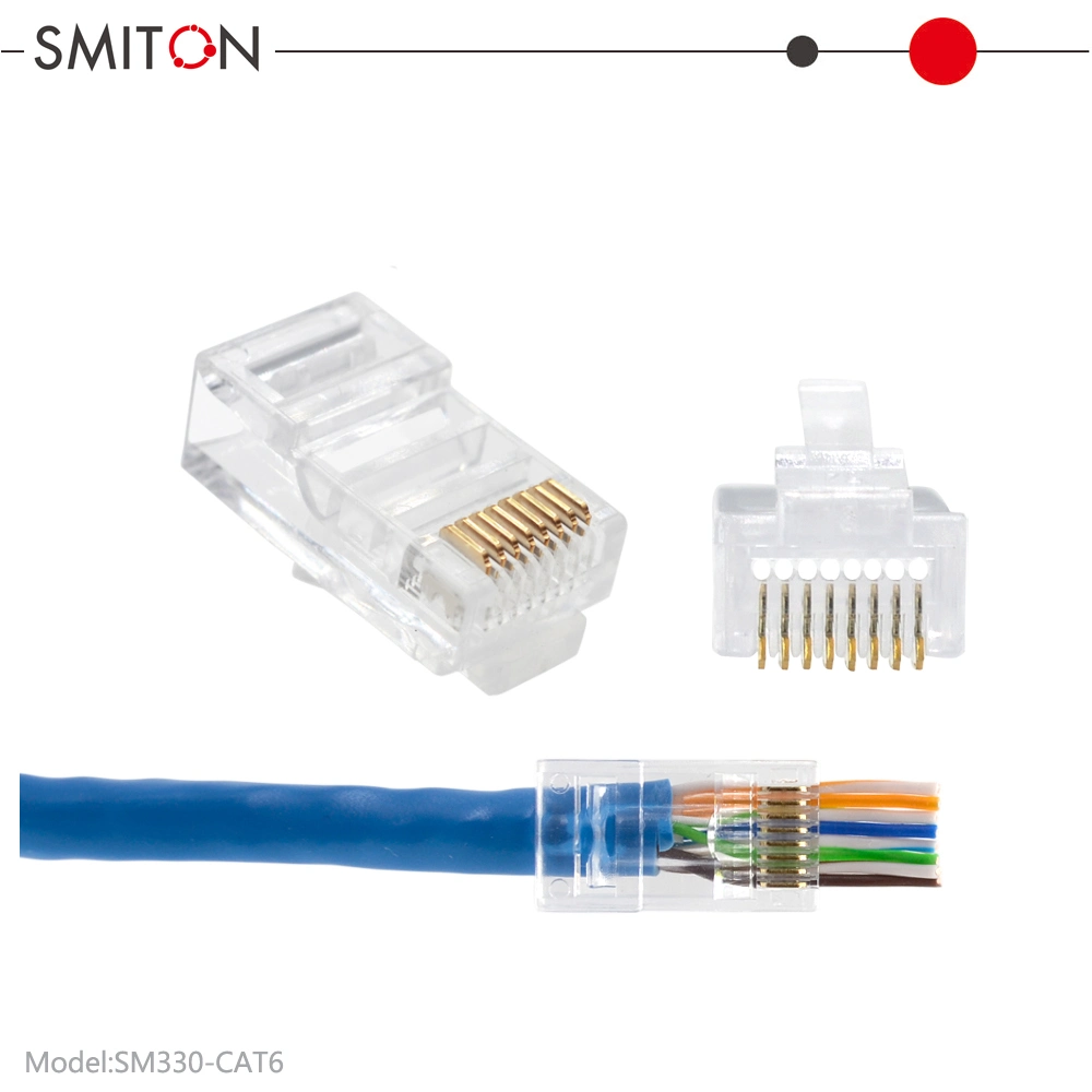 8p8c 3u 10u 30u End Pass Through RJ45 Crimp Tool Pass Through Cat5e CAT6 Connector RJ45