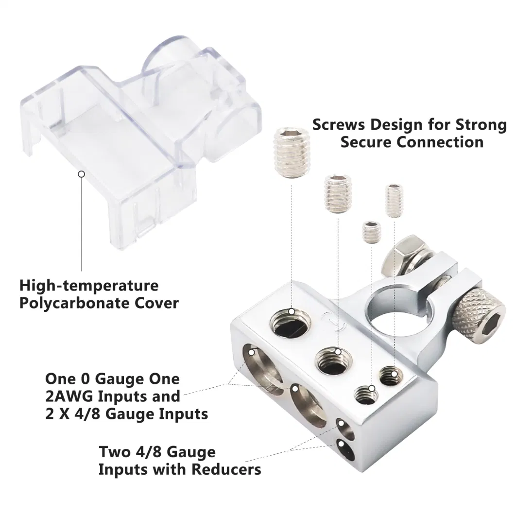 Edge Rbt 0/4/8/10 Gauge Heavy Duty Top Post Battery Terminals with Space Shims and Clear Cover, Positive and Negative (Pair)