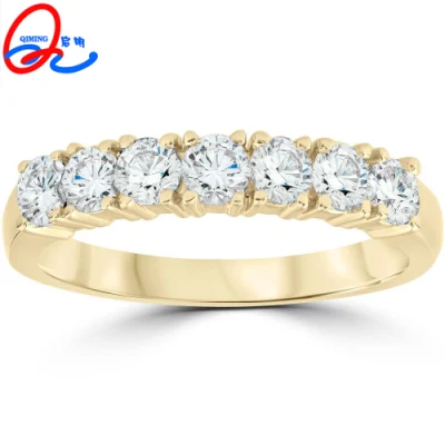 14K Oro Amarillo 7 Stones Prong Set Boda Round Lab Anillo de compromiso de Diamante crecido para mujeres