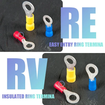 RV5,5-6 RV5,5-8 RV5,5-10 RV5,5-12 Cobre de calibre aislado de estaño chapado en amarillo Terminal de crimpado de cable de anillo