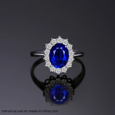 La mujer Joyería zafiro azul Anillo de piedras preciosas plata esterlina 925 Ring