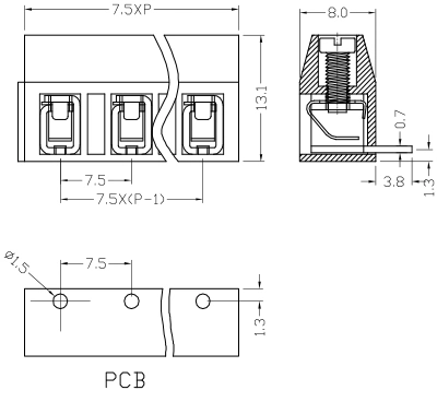 Ce/RoHS PCB de la certificación de bloque de terminales de tornillo de 7.5mm (LS705V LS705R) rectos y curvos