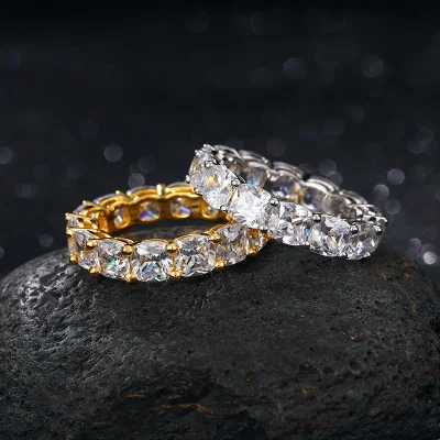 precio de fábrica 10K 14K Oro Amarillo 18K Corte Cojín de cobre chapado en CZ Diamond Cluster anillo de bodas para hombres, mujeres