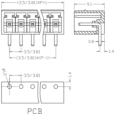 Xinya 3,5mm 3,81mm Pitch PCB Pluggable bloque terminal macho Ángulo recto