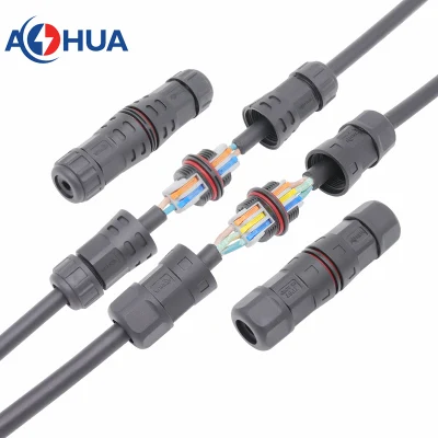 Aohua IP67 conector de cable de terminal de cableado impermeable exterior M21 2 Entrada 2 salida 2 vías L tipo derecho bloqueo de presión Conector de cable montado sin tornillo sin cable