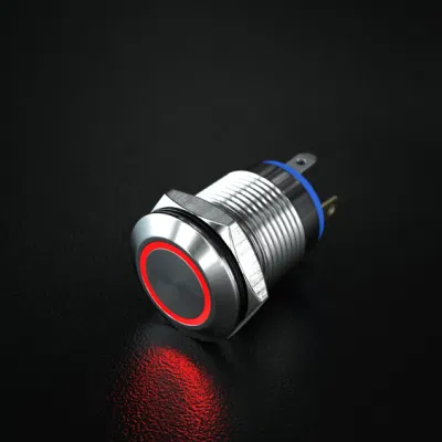 Cuerpo corto de restablecimiento de acero inoxidable de 12mm anillo pulsador metálico LED rojo Terminales