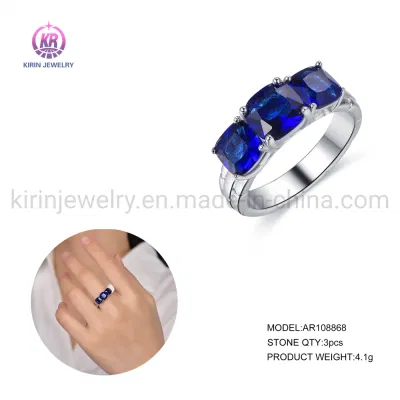 La mujer tres anillos de piedra cojín anillo plata esterlina 925 3 de la boda de piedras preciosas de color azul aguamarina de anillo de diamantes
