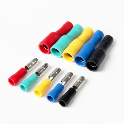 5 Colors 100PCS Bullet Butt Connectors Assorted Insulated Female & Male Brass Crimp Wire Terminals