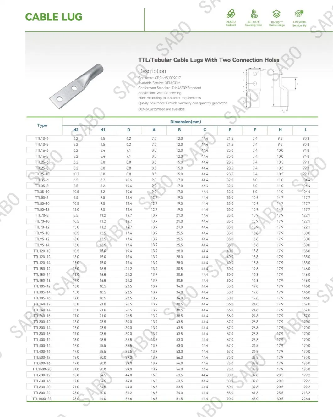 High Quality Tinned Copper Crimp Cable Terminal Lug Dual Hole Battery Tube Ring Crimp Terminal Connector