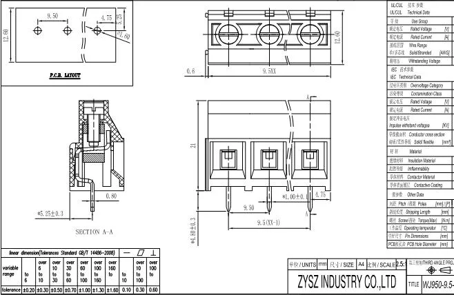 3pin PCB Screw 5.0/5.08mm Pitch OEM Terminal Block Connector