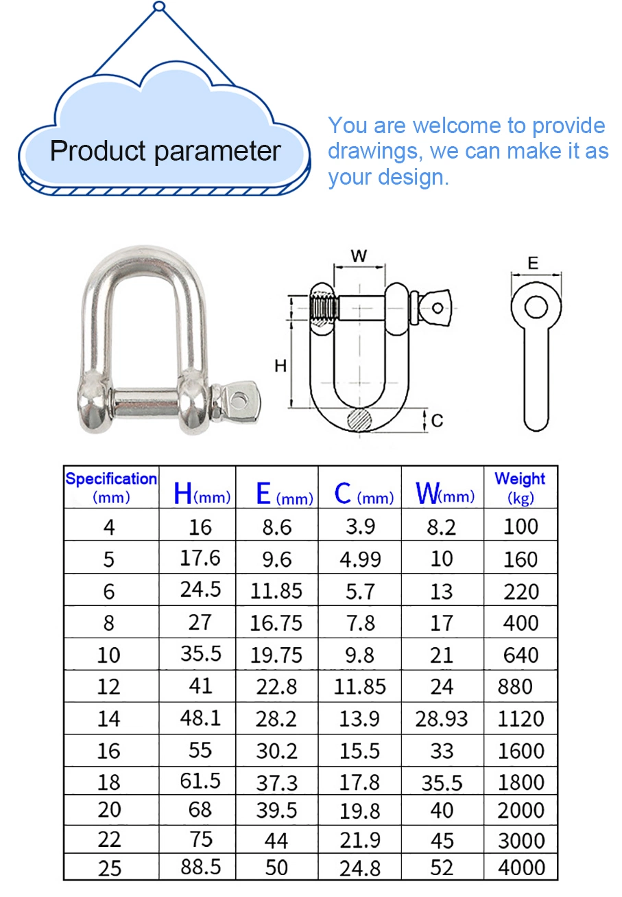 OEM High Polished Stainless Steel 304/316 Rigging Hardware D/Bow Shackle
