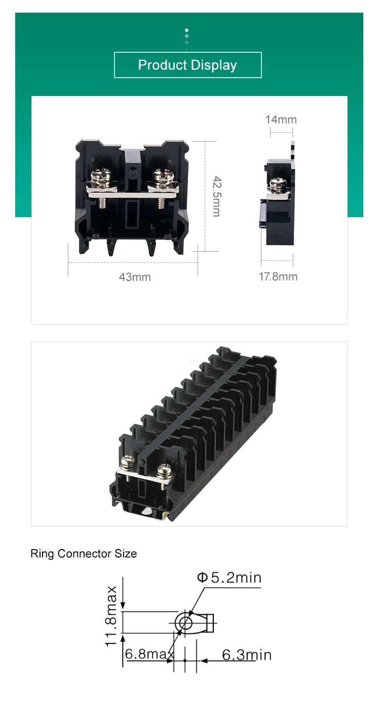 Barrier DIN Rail Terminal Block for AWG 16-8 Ring Connector