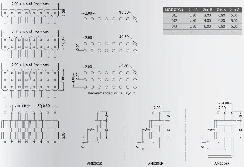 Terminal Block PCB Jack Board to Board 2.00mm Pin Header DIP Type Connectors