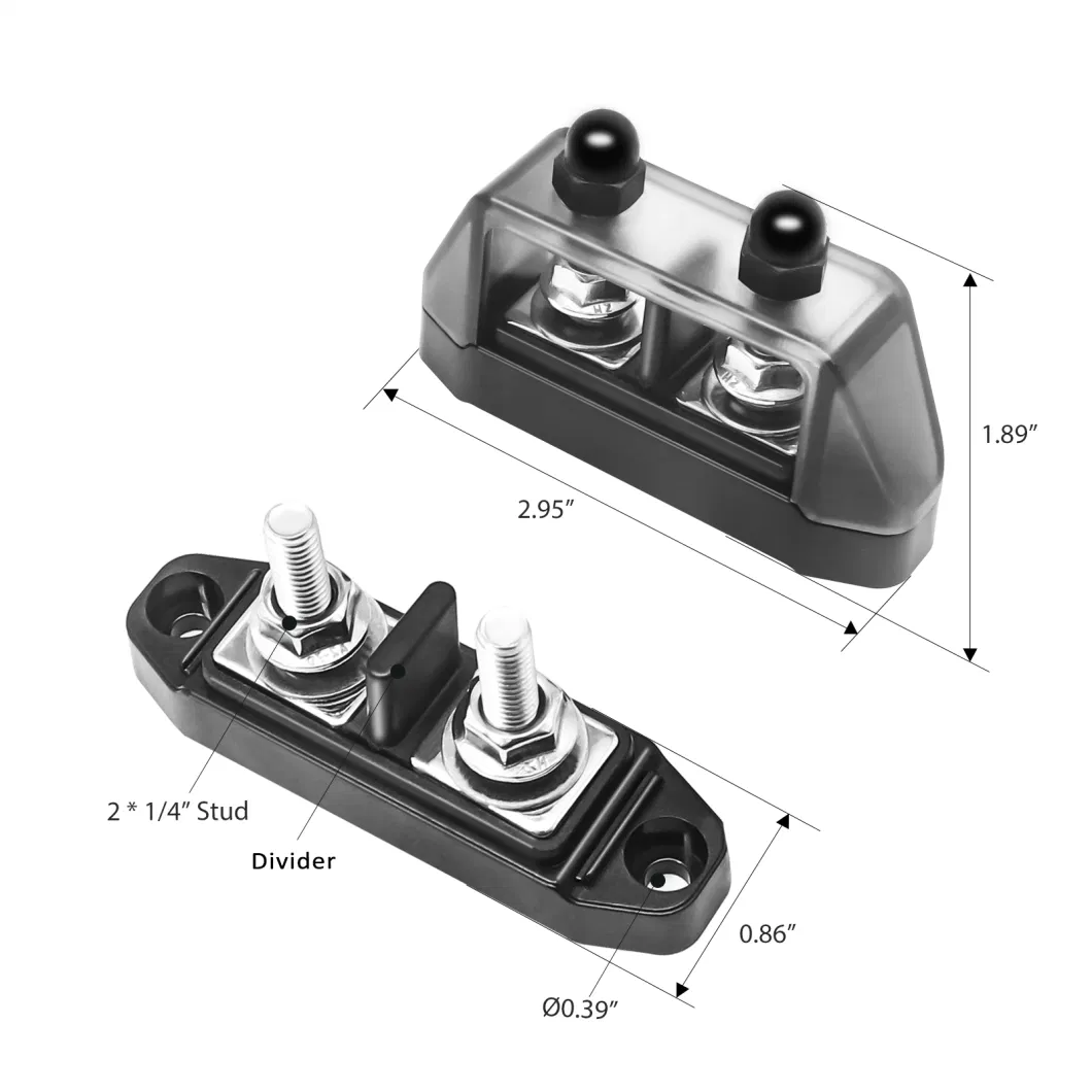 Edge S2pg-14 Insulated 2 Position Power &amp; Ground Busbar 2 X M5 Studs Terminal Power Distribution Block with Ring Terminals