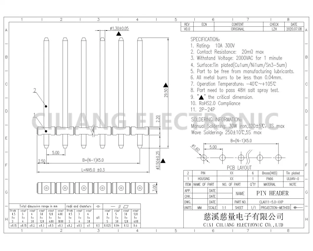 Customizable Matching Terminal Blocks Pitch 5.0mm PCB Connector Vertical Male Header Pin Header