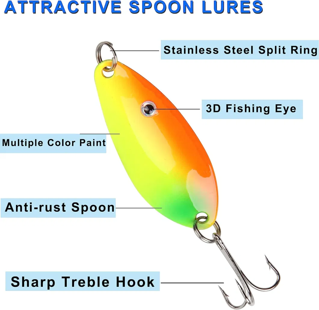 Fishing Spoons Metal Lures, 30PCS Colorful Casting Fishing Spinner Baits Trout Trolling Spoon Fishing Lures Sharp Treble Hooks Tackle Kit