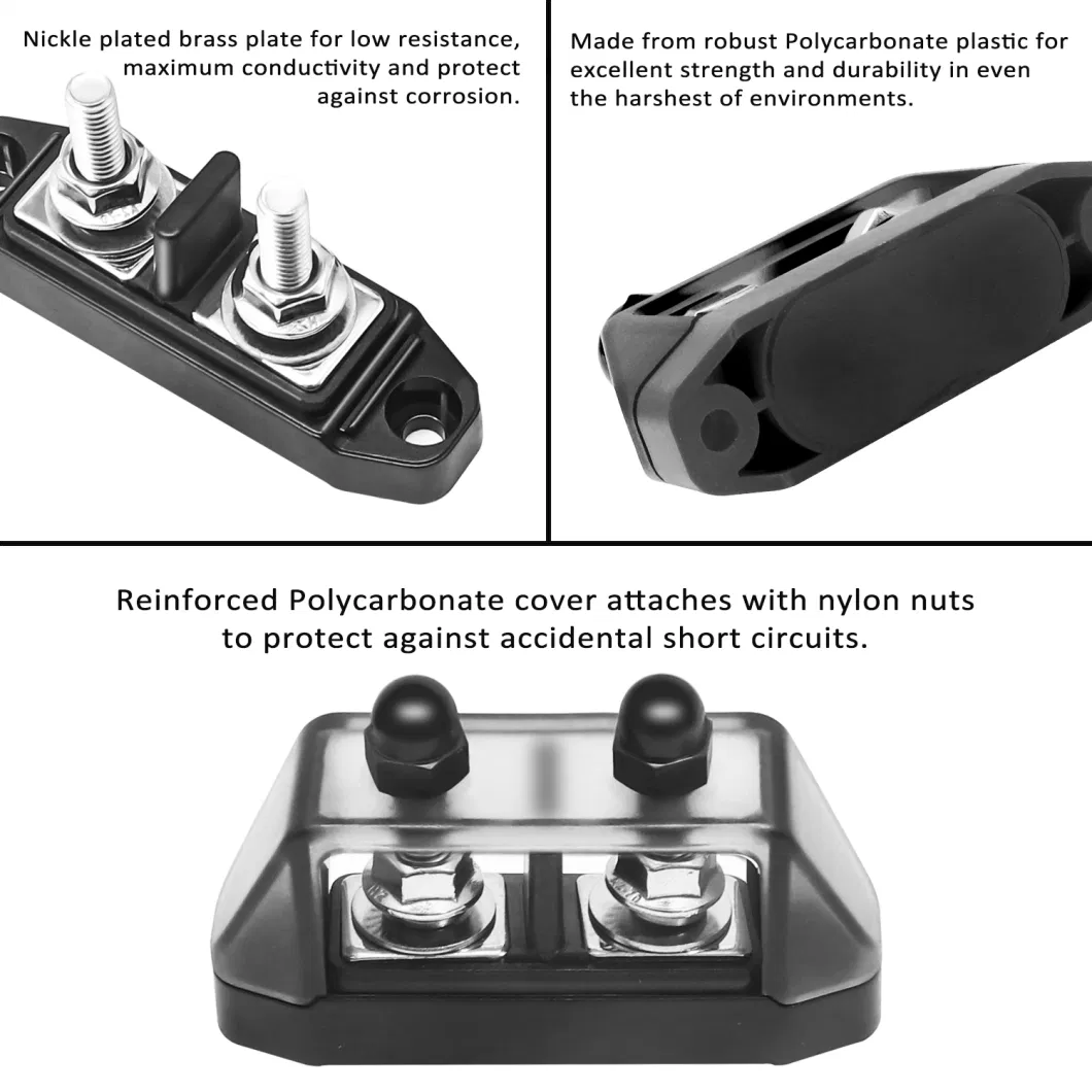 Edge S2pg-14 Insulated 2 Position Power &amp; Ground Busbar 2 X M5 Studs Terminal Power Distribution Block with Ring Terminals