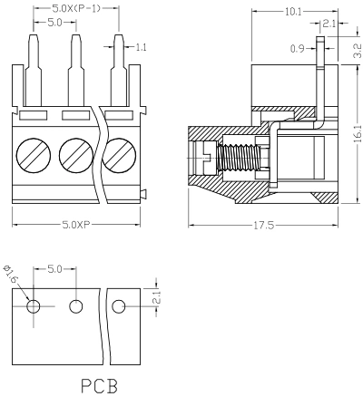 PCB Screw Terminal Block Right Angle Xy129ra 5.0/5.08mm Connector