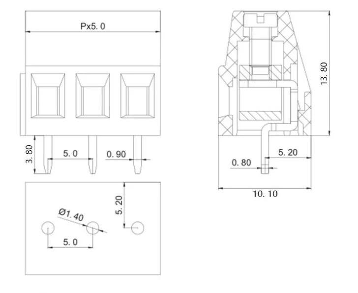 128 2p 5.0mm Pitch Green Screw Type PCB Terminal Block